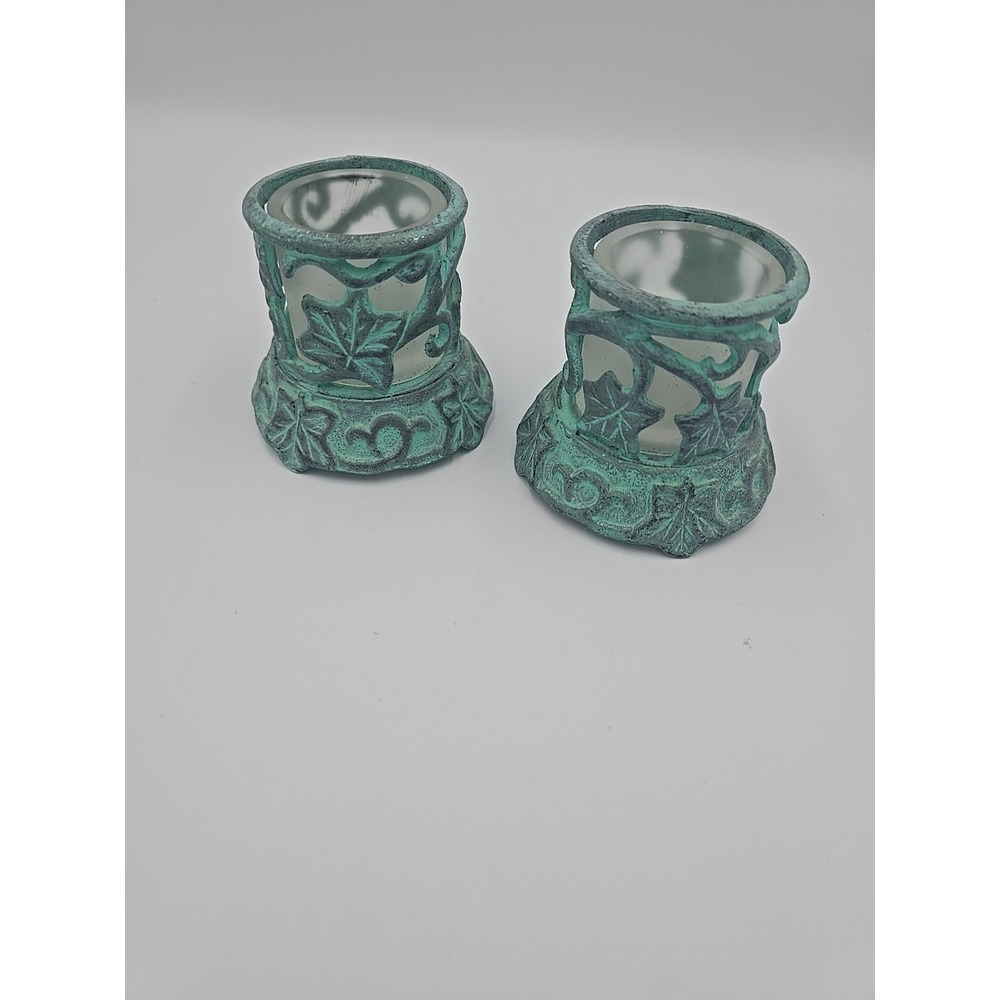 Set Of 2 Partylite Ivy Garden Verdigris 3-1/4 Votive Holders P7110 Candle Tuscan